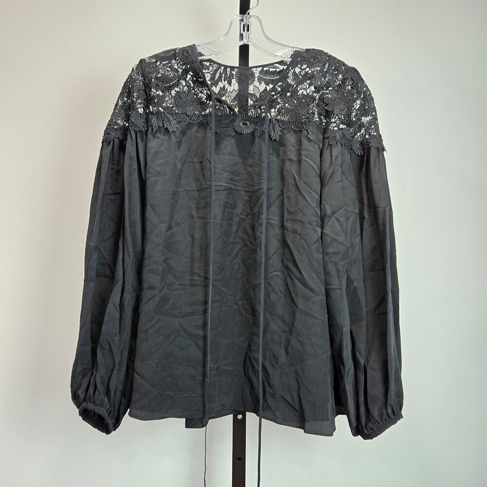 Carolina Herrera Black Silk Lace Balloon Sleeve Blouse Italy Size 6 Whimsigoth